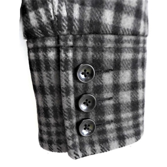 WooL Old Navy Peacoat Plaid Double Breasted PoCKeTS WooL Blend Grey Lined Retro - Picture 5 of 6